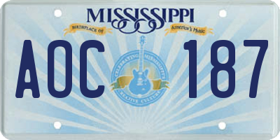 MS license plate AOC187