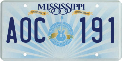 MS license plate AOC191