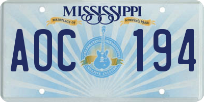 MS license plate AOC194