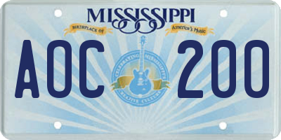 MS license plate AOC200
