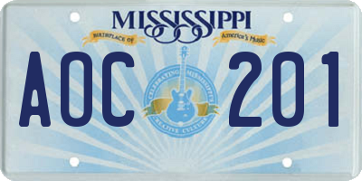 MS license plate AOC201