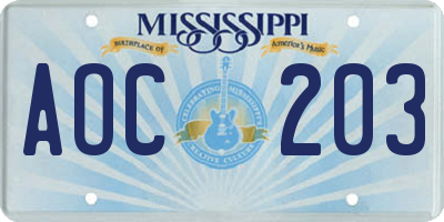MS license plate AOC203