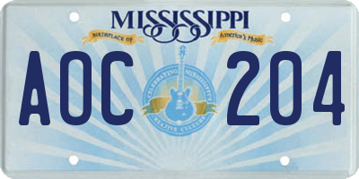 MS license plate AOC204