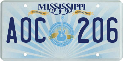 MS license plate AOC206