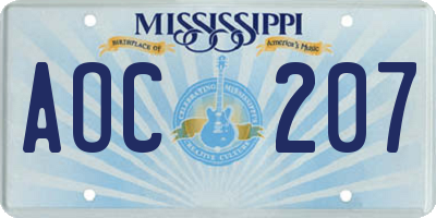 MS license plate AOC207