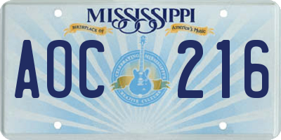 MS license plate AOC216