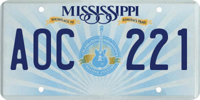 MS license plate AOC221