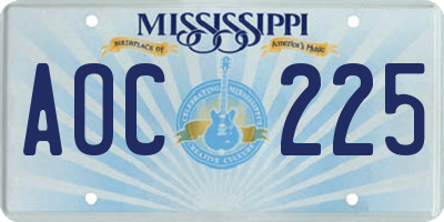 MS license plate AOC225