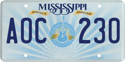 MS license plate AOC230