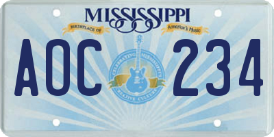 MS license plate AOC234