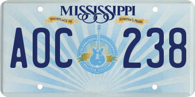 MS license plate AOC238