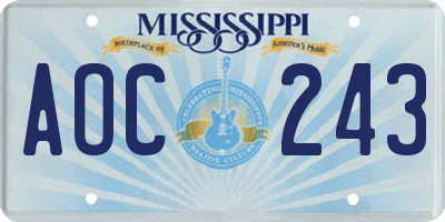 MS license plate AOC243