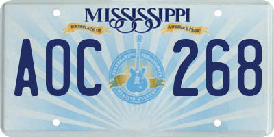 MS license plate AOC268