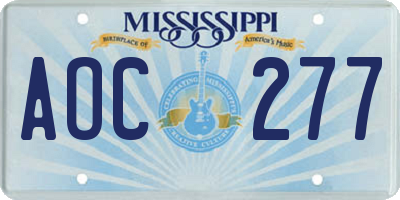 MS license plate AOC277