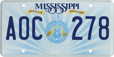 MS license plate AOC278