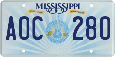 MS license plate AOC280