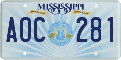 MS license plate AOC281