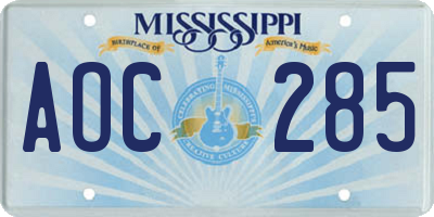 MS license plate AOC285