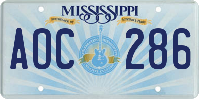 MS license plate AOC286