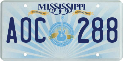 MS license plate AOC288