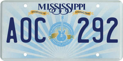 MS license plate AOC292