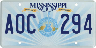 MS license plate AOC294