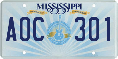 MS license plate AOC301