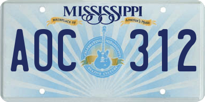 MS license plate AOC312