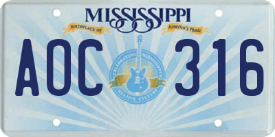 MS license plate AOC316