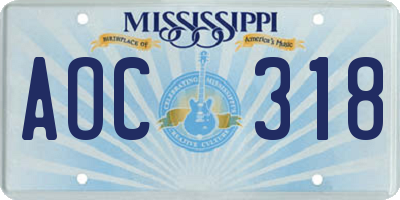 MS license plate AOC318