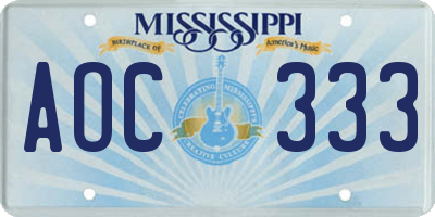MS license plate AOC333