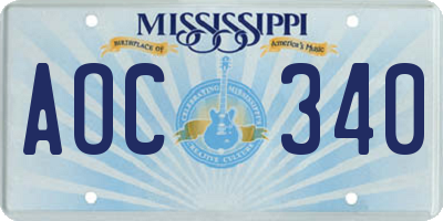 MS license plate AOC340