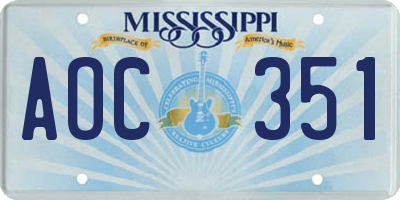 MS license plate AOC351