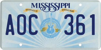 MS license plate AOC361