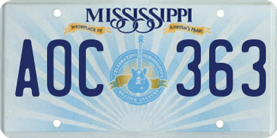 MS license plate AOC363