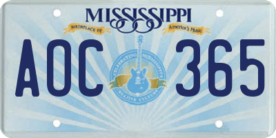 MS license plate AOC365