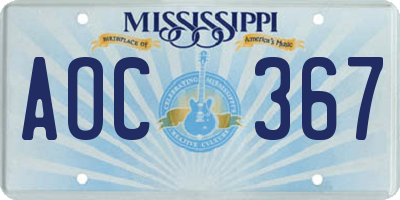 MS license plate AOC367