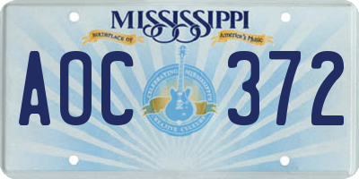 MS license plate AOC372