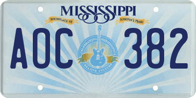 MS license plate AOC382