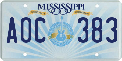 MS license plate AOC383