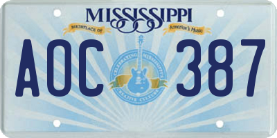 MS license plate AOC387