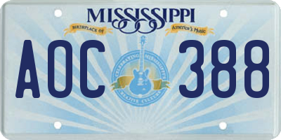 MS license plate AOC388