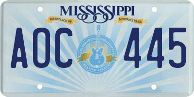 MS license plate AOC445