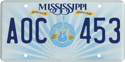 MS license plate AOC453