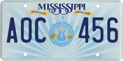 MS license plate AOC456