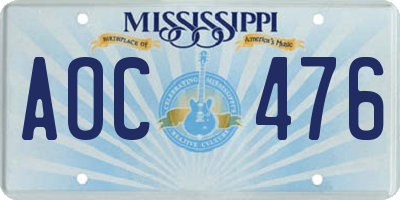 MS license plate AOC476