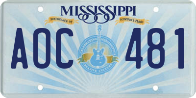 MS license plate AOC481