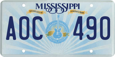 MS license plate AOC490