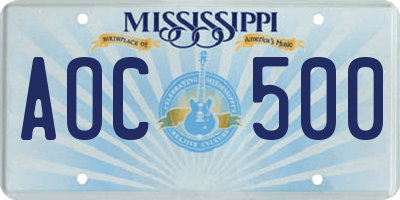 MS license plate AOC500