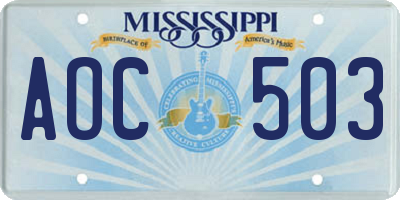 MS license plate AOC503